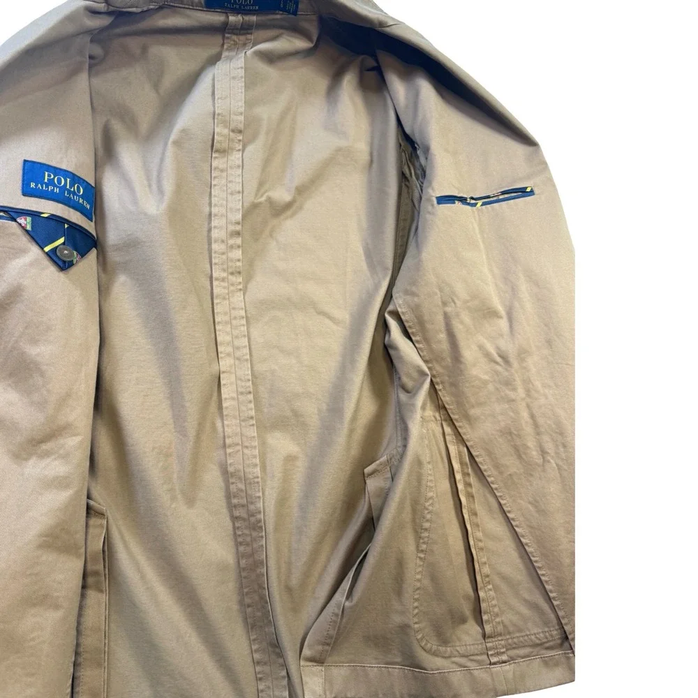 Polo Ralph Lauren Mens Large Khaki Tan Cotton 2 Button Blazer Sport Coat LG - Picture 6 of 12